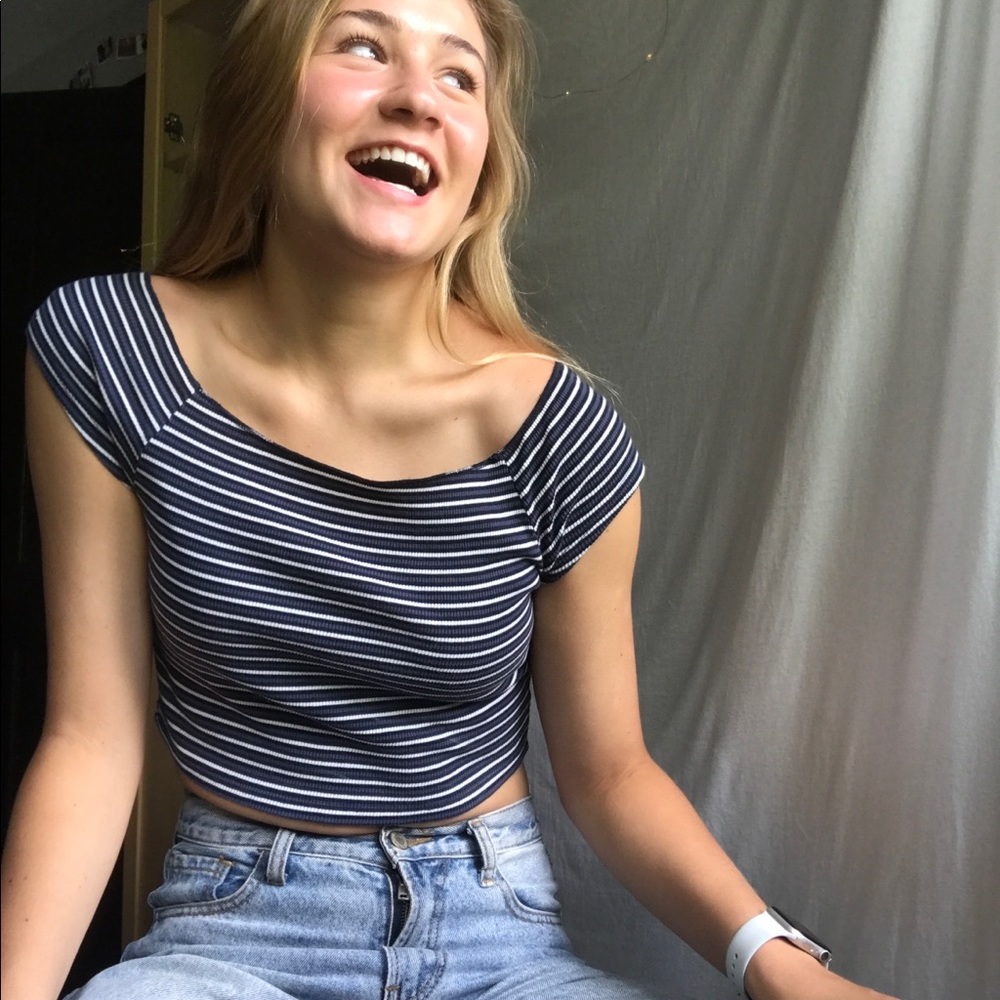 RARE Brandy Melville striped Off the Shoulder Top